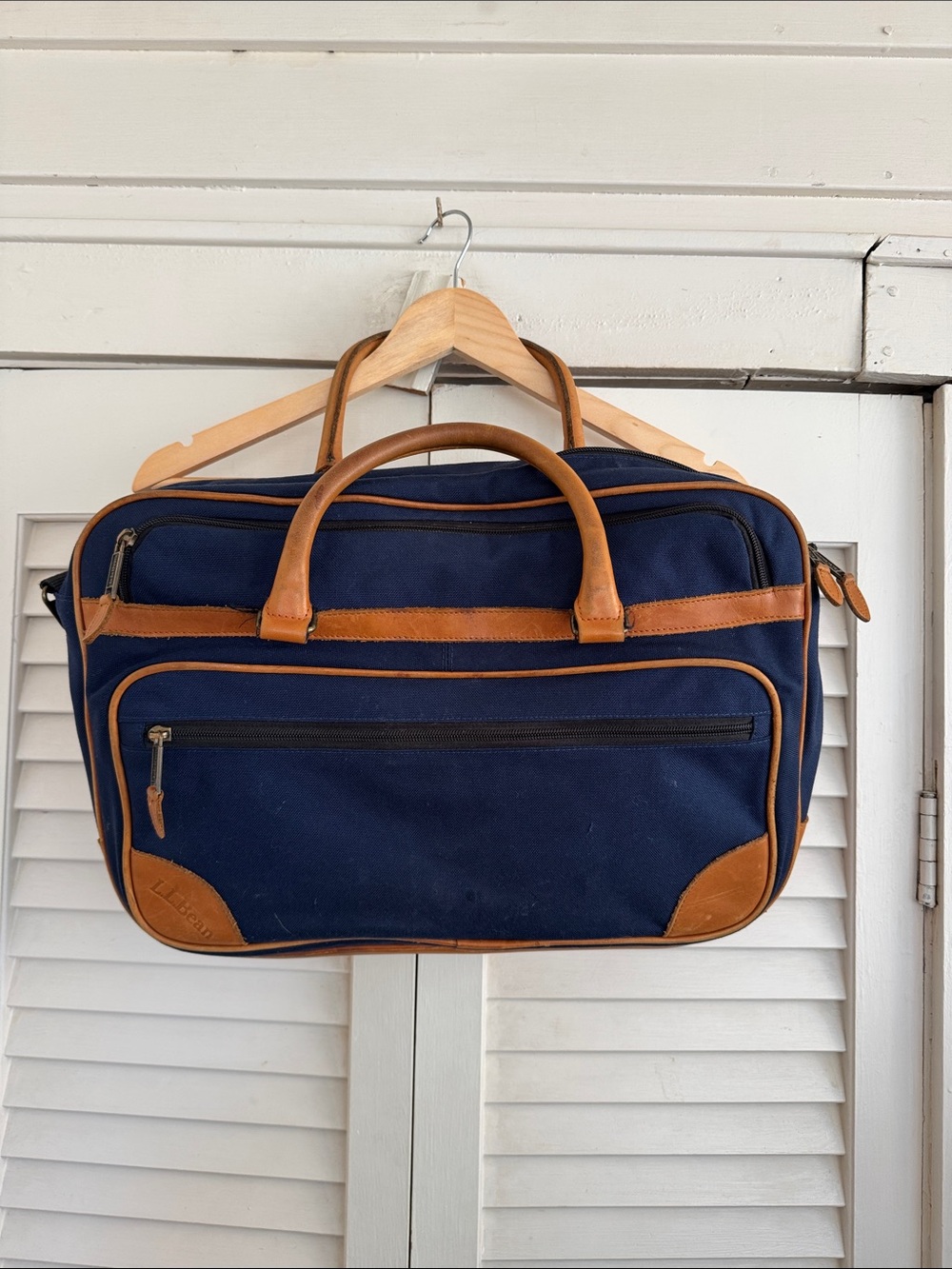 Vintage L.L. Bean Sportmans Canvas & Leather Briefcase Navy/Leather
